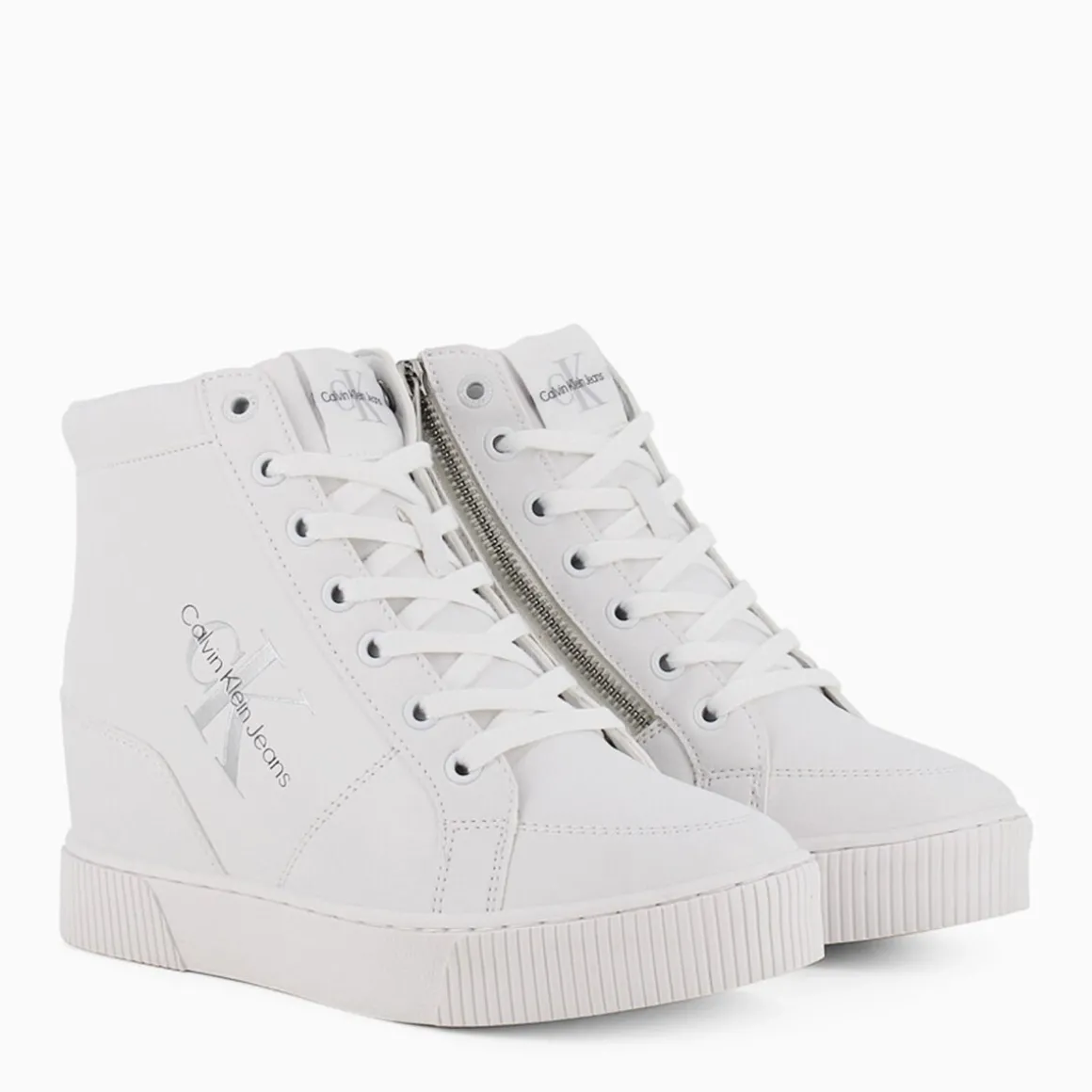 CALVIN KLEIN JEANS YW0YW007710LBJOANNA 3L *IWhite/Silver- SNEAKERS BIANCO New
